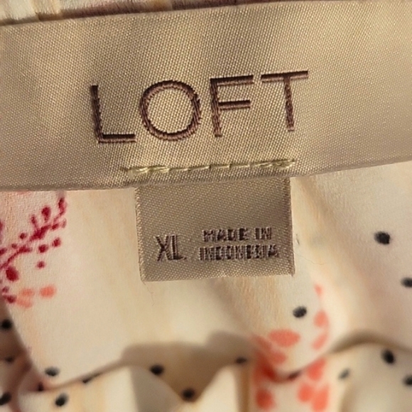 LOFT Womens White & Pink Short Sleeves with Ruffle Collar & Front Tie, Size: XL - Picture 8 of 8